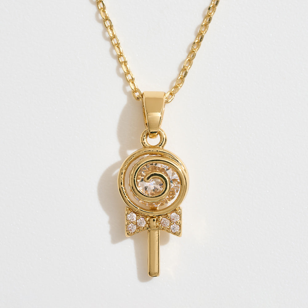 14K Gold Dipped CZ Stone Accent Lollipop Pendant Necklace