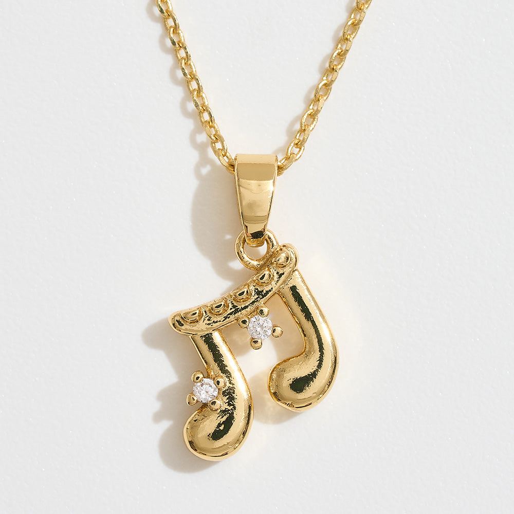 14K Gold Dipped CZ Stone Accent Musical Note Pendant Necklace