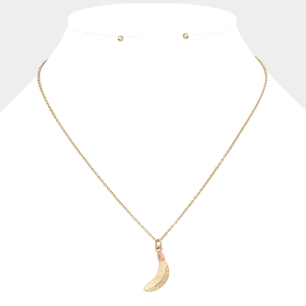 Two Tone Metal Banana Pendant Necklace