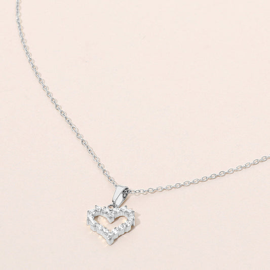 SECRET BOX_Stainless Steel Stone Paved Open Heart Pendant Necklace