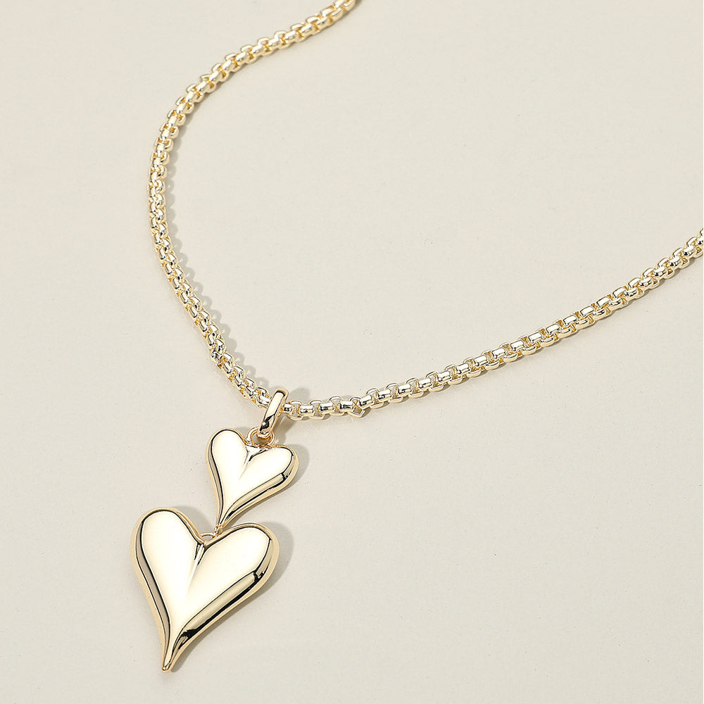 14K Gold Plated Double Heart Drop Pendant Necklace