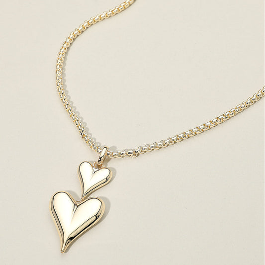 14K Gold Plated Double Heart Drop Pendant Necklace