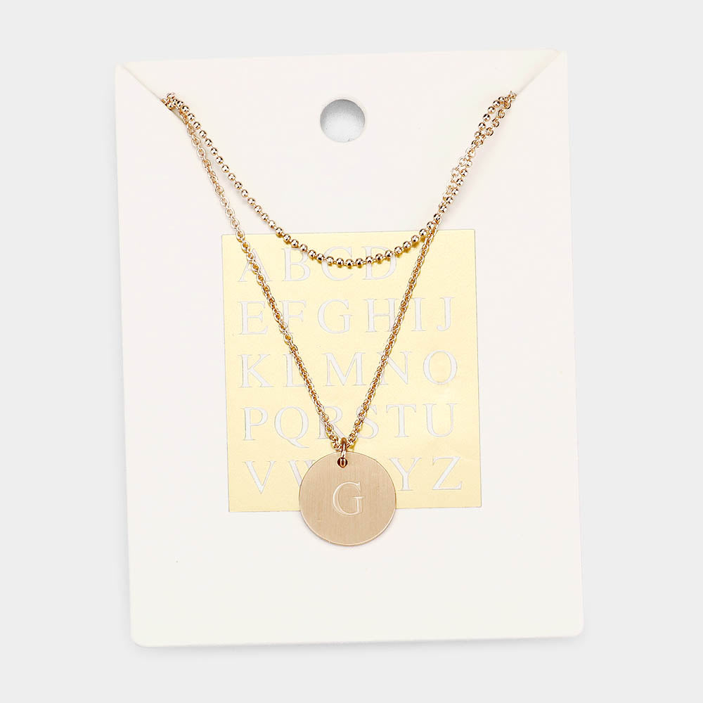 -G- Initial Monogram Round Metal Pendant Necklace