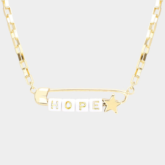 HOPE Metal Safety Pin Message Pendant Necklace
