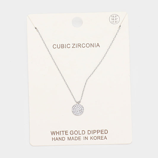 White Gold Dipped CZ Pave Pendant Necklace