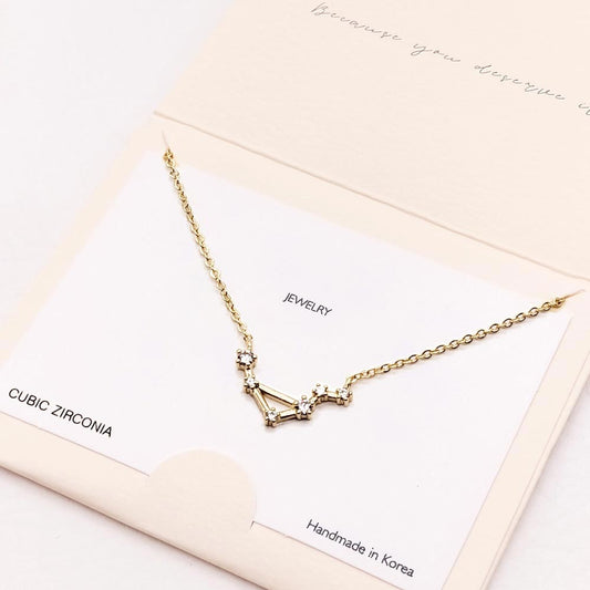 Libra CZ Embellished Zodiac Sign Pendant Necklace