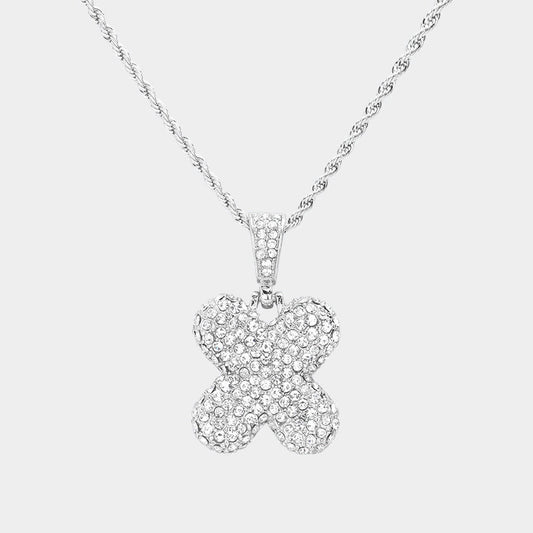 -X- Rhinestone vPendant Brass Chain Necklace