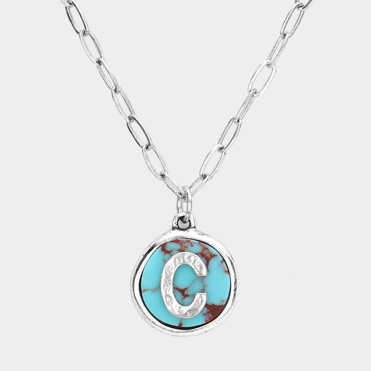 -C- Initial Monogram Turquoise Pendant Necklace