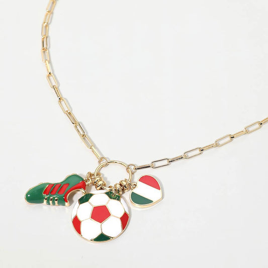 Italy Soccer Ball Shoe Heart Charm Toggle Pendant Paperclip Chain Necklace
