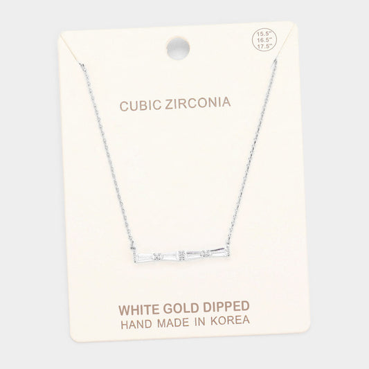 White Gold Dipped Cubic Zirconia Row Pendant Necklace