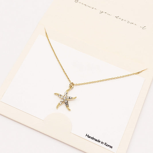 Rhinestone Embellished Starfish Pendant Necklace