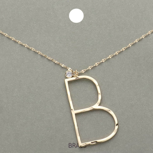 -B- Initial Monogram Brass Metal Pendant Necklace