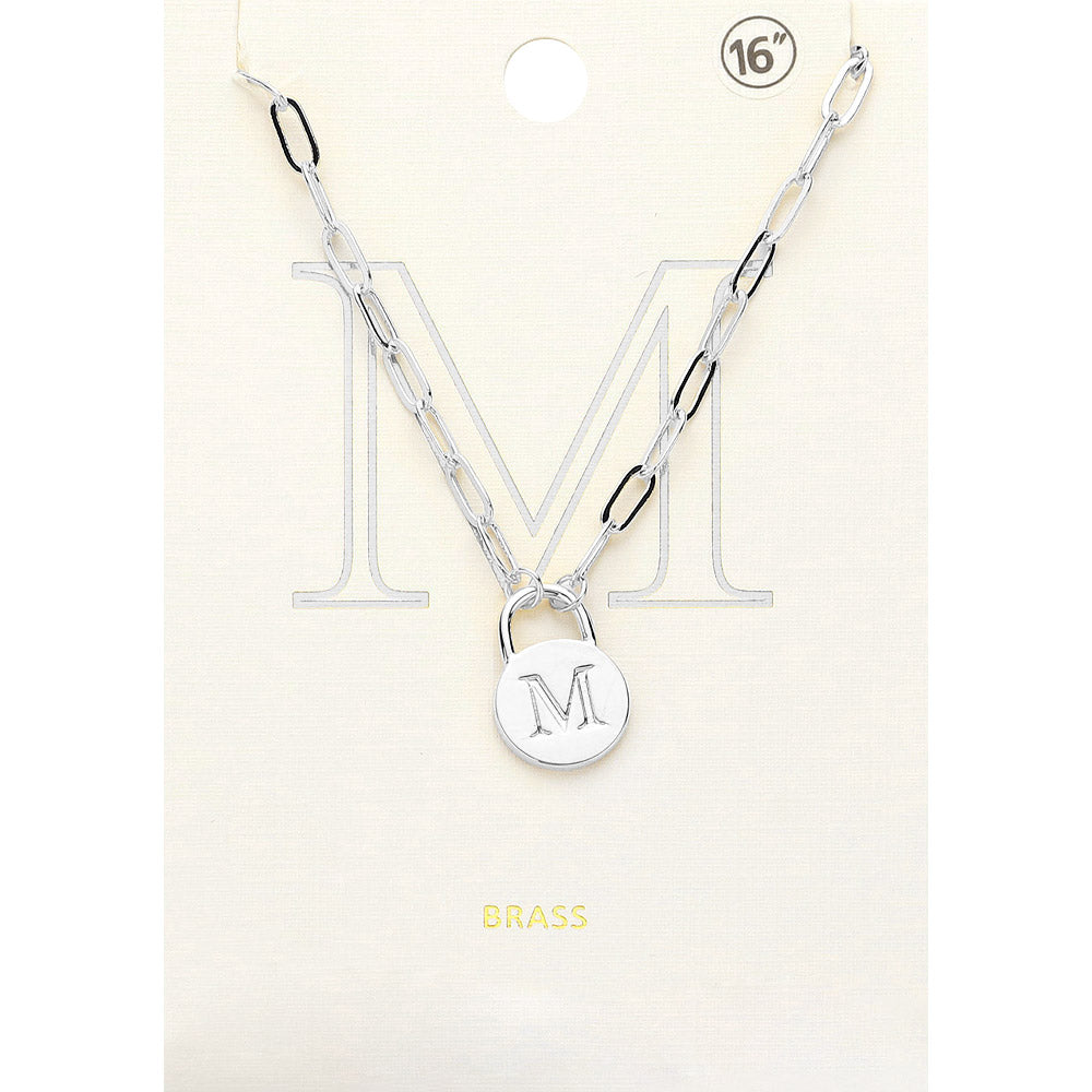 -M- Brass Metal Initial Monogram Lock Pendant Necklace