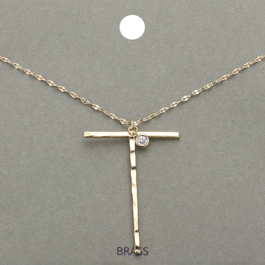 -T- Initial Monogram Brass Metal Pendant Necklace