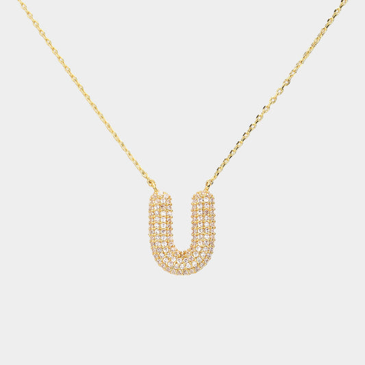 -U- Gold Dipped CZ Initial Monogram Pendant Necklace