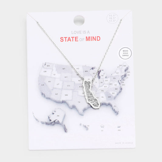 White Gold Dipped California State Pendant Necklace
