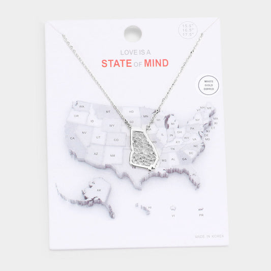 White Gold Dipped Georgia State Pendant Necklace
