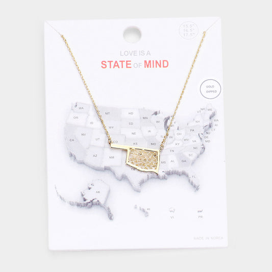 Gold Dipped Oklahoma State Pendant Necklace