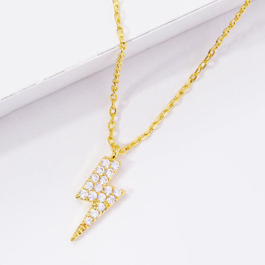 Gold Dipped CZ Lightning Pendant Necklace
