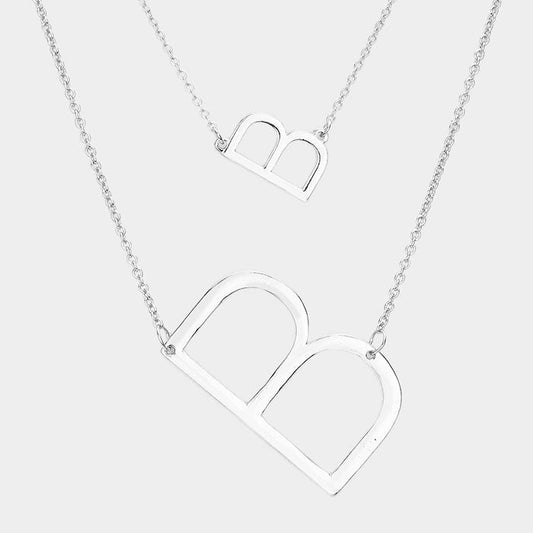 -B- Initial Monogram 2Row Strand Double Detachable Chain Necklace