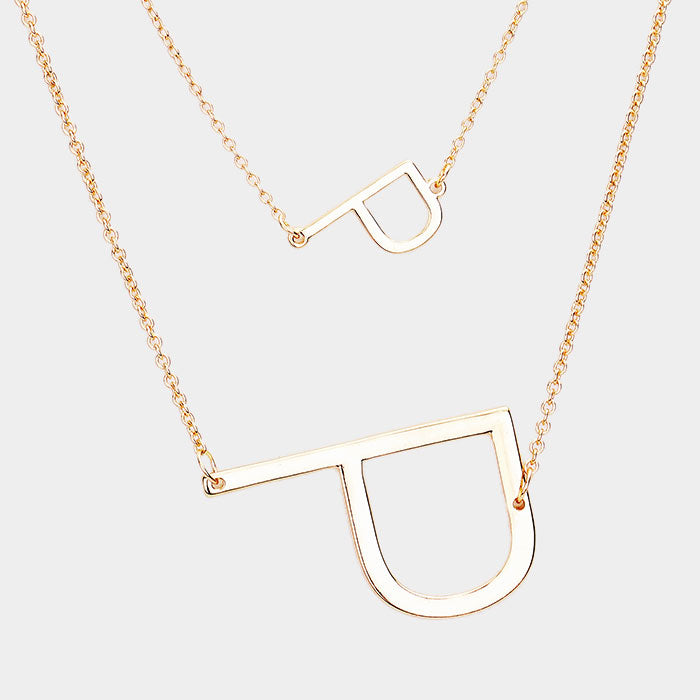 -P- Initial Monogram 2Row Strand Double Detachable Chain Necklace
