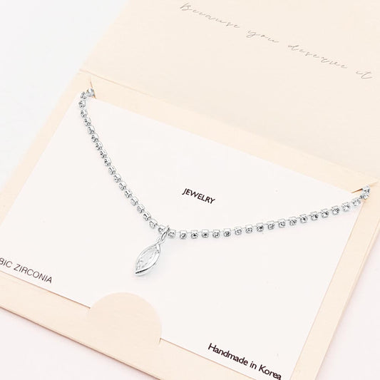 Rhodium Plated CZ Marquise Pendant Necklace