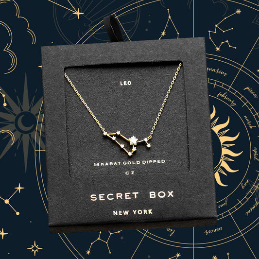 Secret Box _ 14K Gold Dipped CZ Leo Zodiac Sign Pendant Necklace