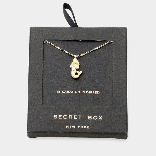 Secret Box _ 14K Gold Dipped Metal Mermaid Pendant Necklace