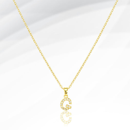 -G- Stainless Steel CZ Stone Paved Initial Monogram Pendant Necklace