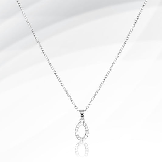 -O- Stainless Steel CZ Stone Paved Initial Monogram Pendant Necklace