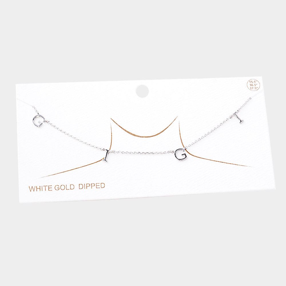 White Gold Dipped GIGI Metal Message Pendant Necklace
