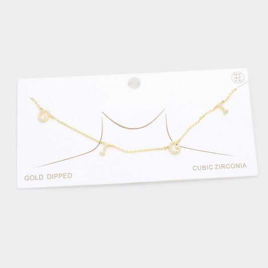 Gold Dipped CZ GIGI Message Pendant Necklace