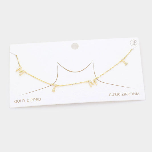 Gold Dipped CZ MIMI Message Pendant Necklace