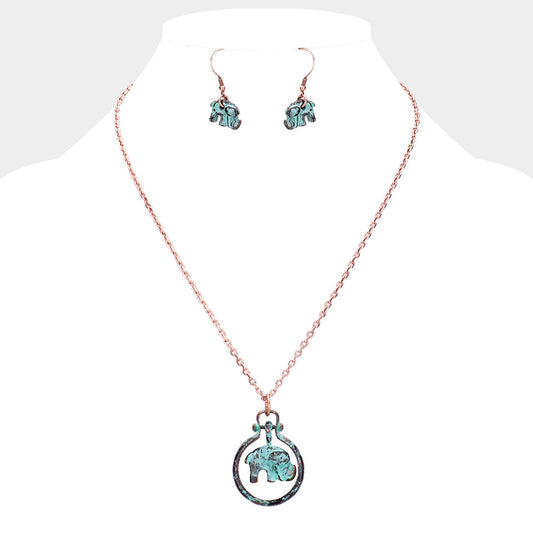 Elephant Metal Open Circle Pendant Necklace