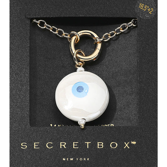 SECRET BOX_14K Gold Dipped Interchangeable Evil Eye Printed Ceramic Ball Pendant Necklace