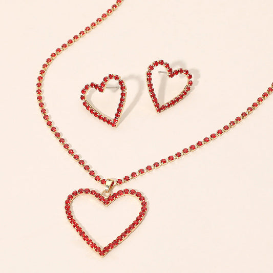 Gold Dipped Rhinestone Pave Open Heart Pendant Necklace