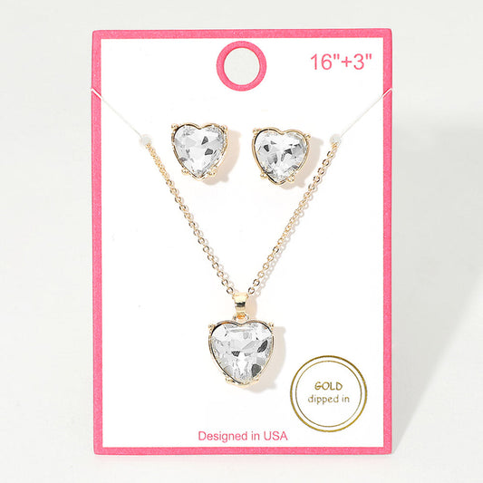 Gold Dipped Heart Stone Cluster Pendant Necklace
