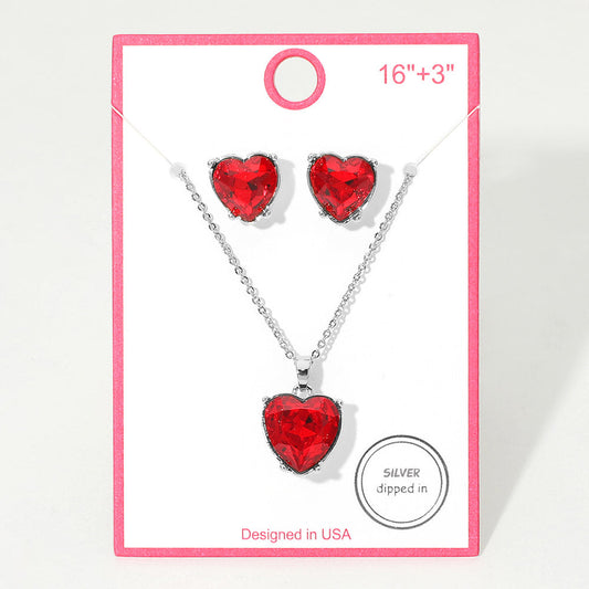Silver Dipped Heart Stone Cluster Pendant Necklace