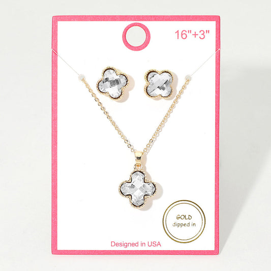 Gold Dipped Quatrefoil Stone Pendant Necklace