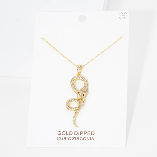 Gold Dipped CZ Snake Pendant Necklace