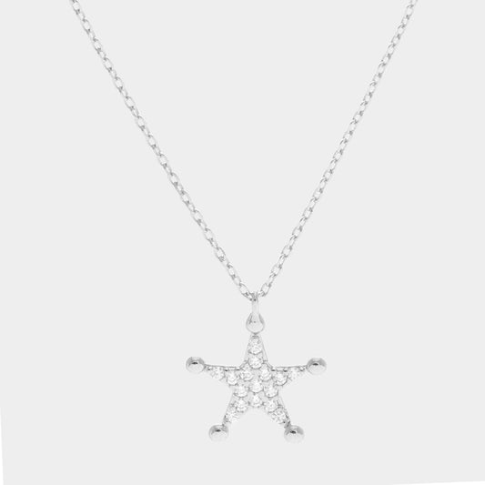 White Gold Dipped CZ Star Pendant Necklace