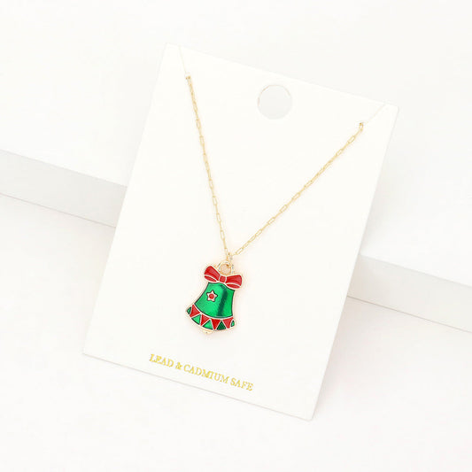 Enamel Christmas Bell Pendant Necklace