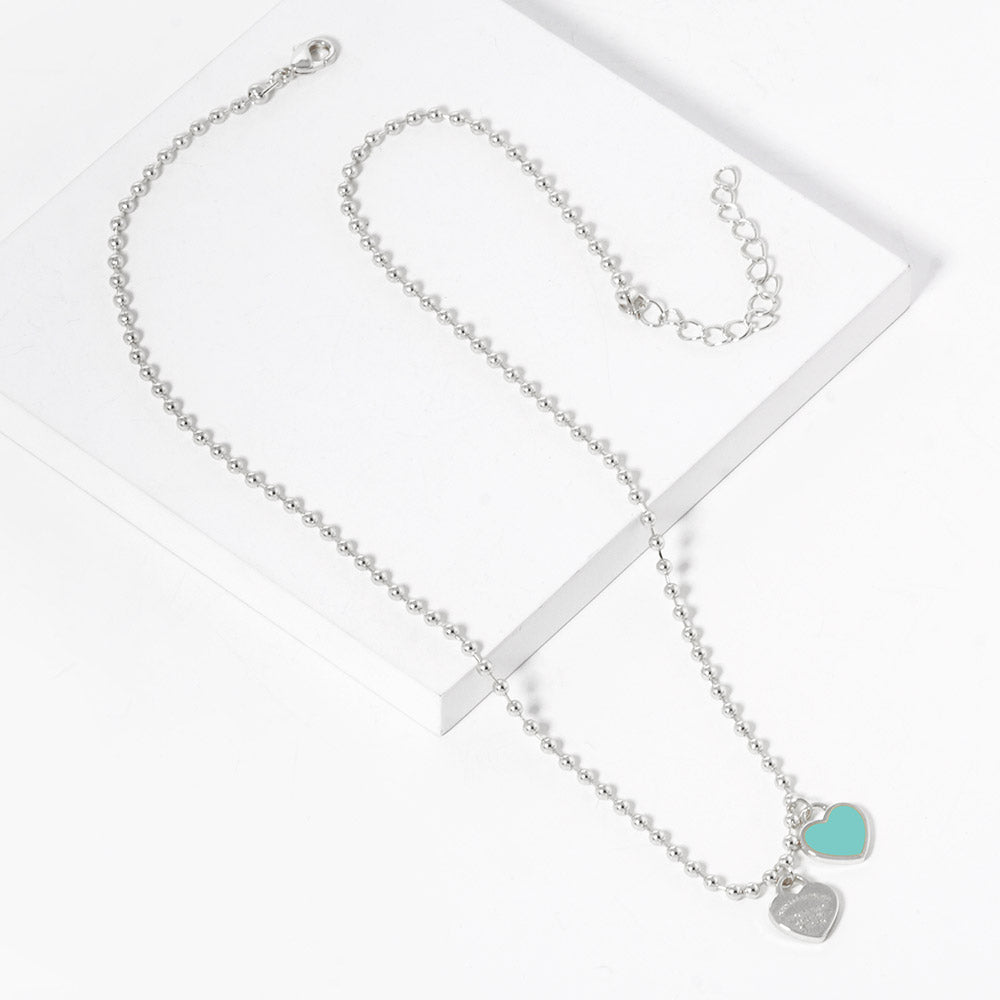 Gold Dipped Double Heart Pendant Bubble Chain Necklace