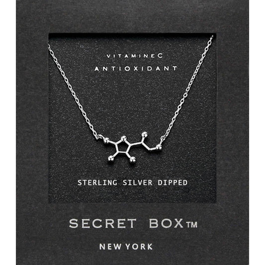 SECRET BOX_Sterling Silver Dipped Vitamin Hormone Molecule Necklace