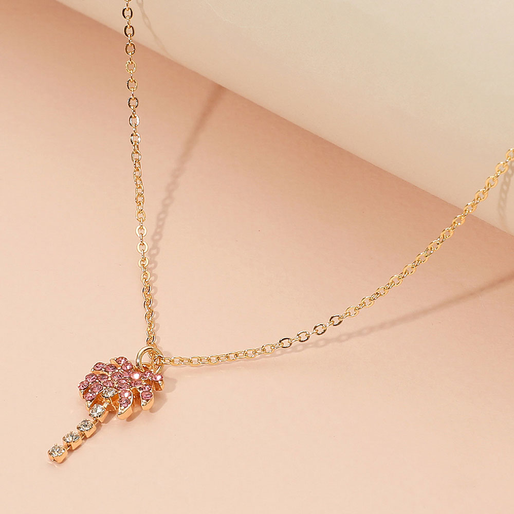 Rhinestone Paved Palm Tree Pendant Necklace