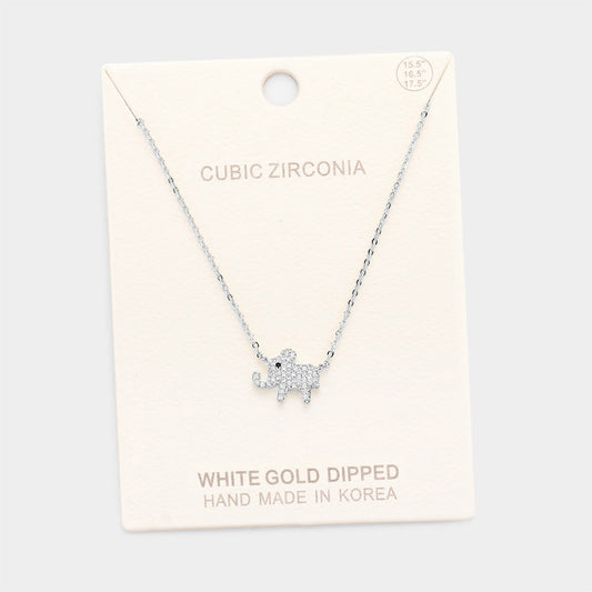 White Gold Dipped Cubic Zirconia Elephant Pendant Necklace