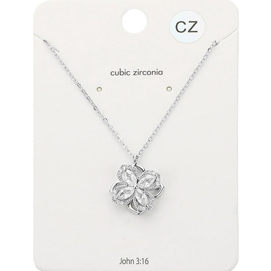 CZ Marquise Stone Embellished Spinning Clover Pendant Necklace