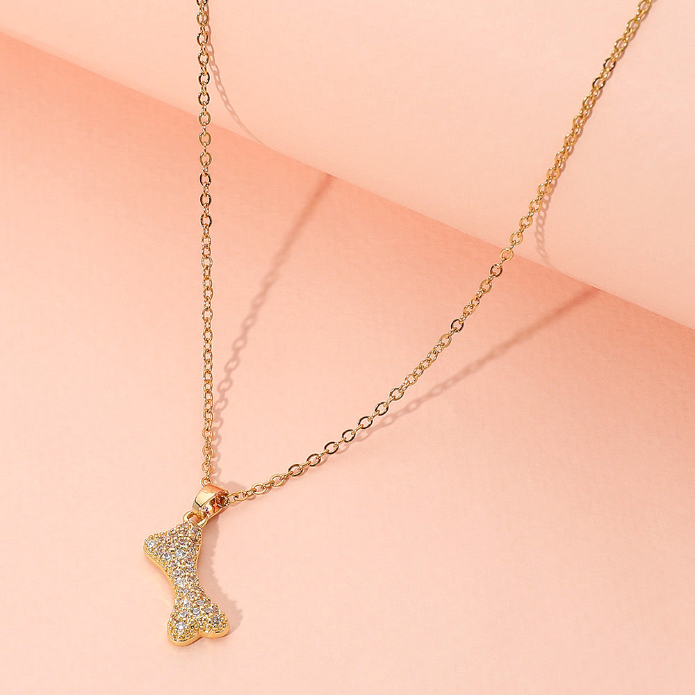 Stainless Steel Stone Paved Bone Pendant Necklace