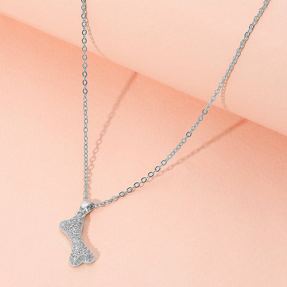 Stainless Steel Stone Paved Bone Pendant Necklace