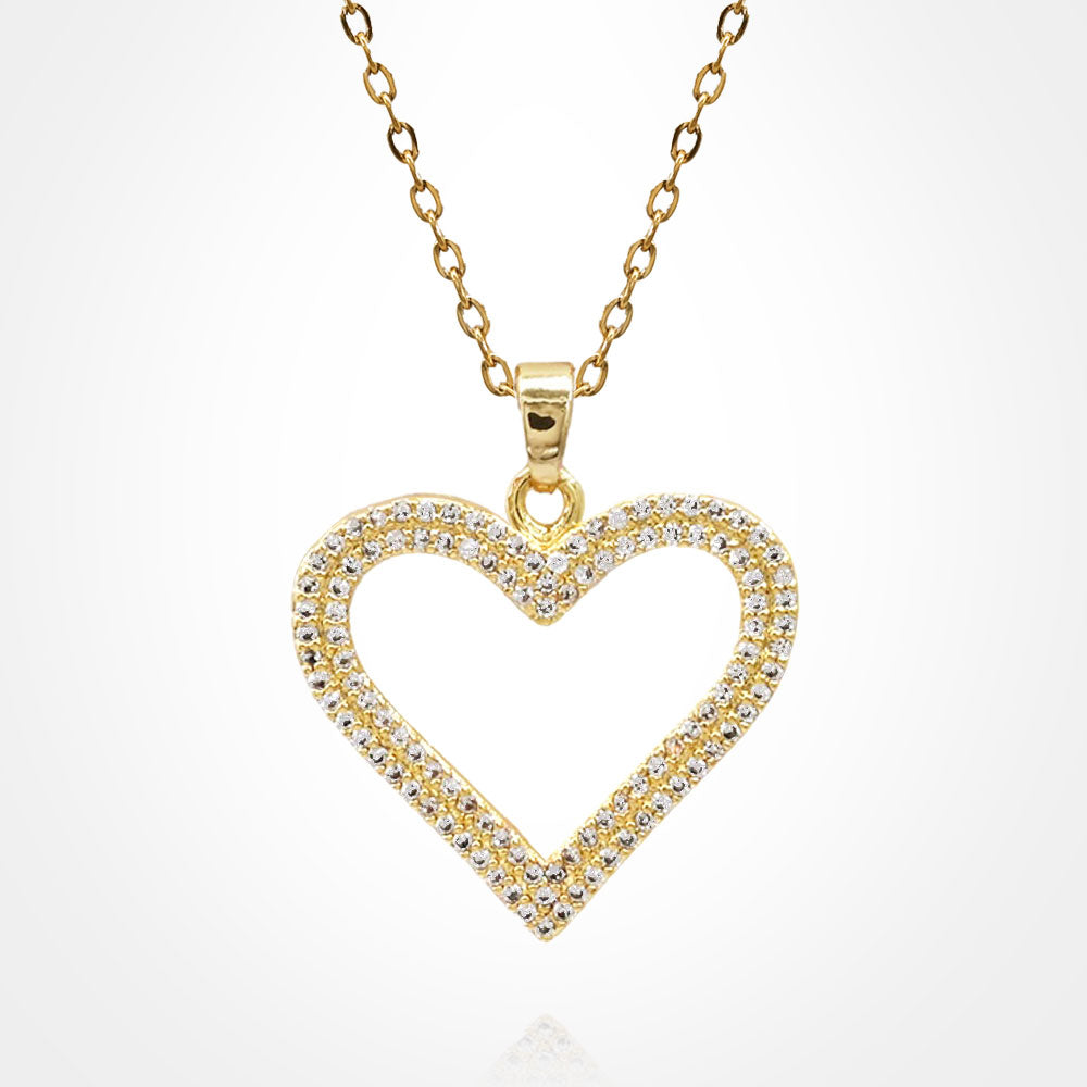 Stainless Steel CZ Stone Paved Open Heart Pendant Necklace